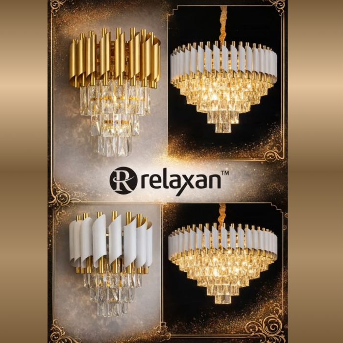Relaxan Luxury Crystal Chandelier (Gold & White Finish)